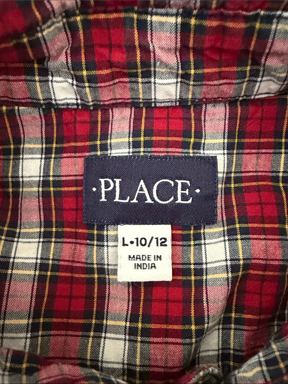 The Children's Place Boys Red and White Plaid Button-Down Shirt Size L (10/12)